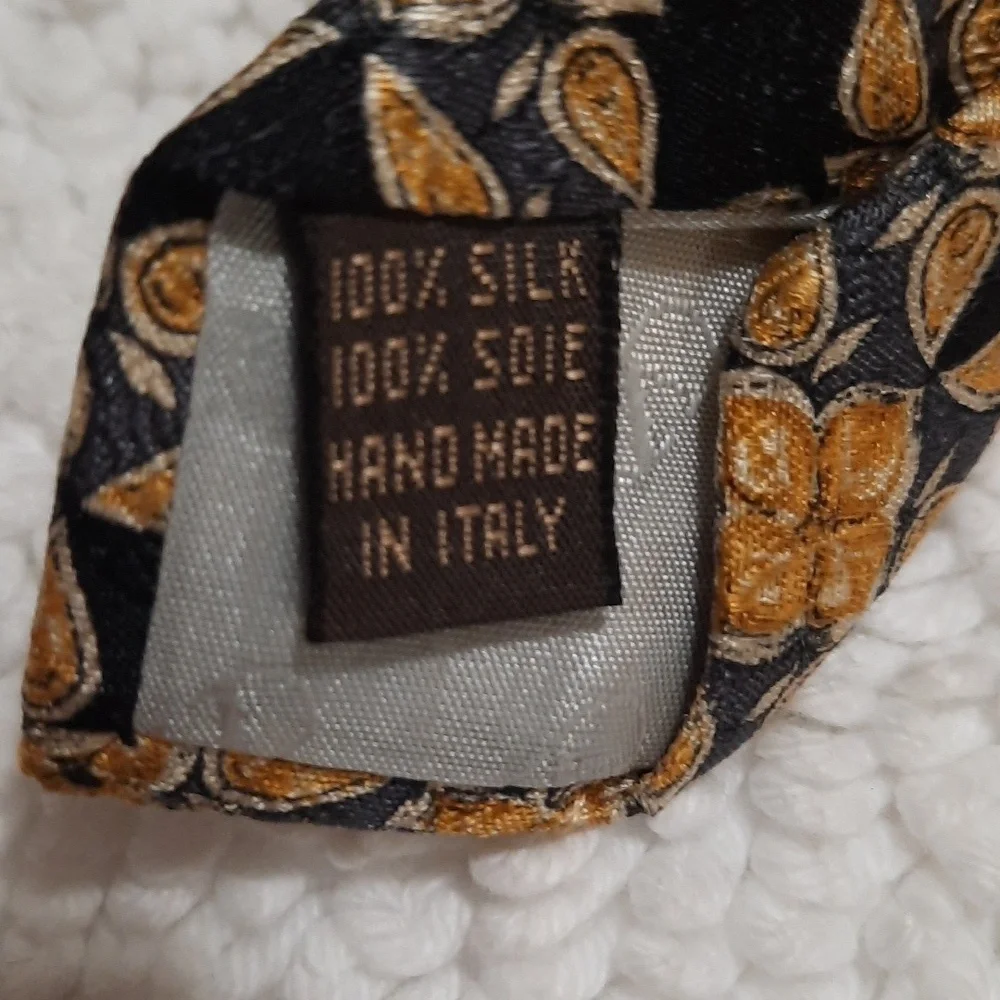 Valentino Black and Gold Floral Silk Tie
